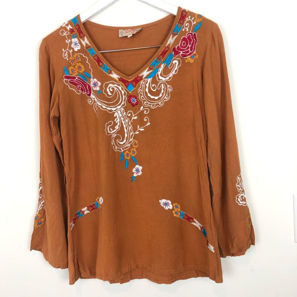 Scully Embroidered Boho Western Top Size Large